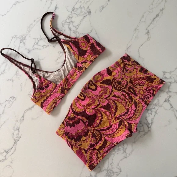 Free People Farrah Printed Crop Top & Dixie Swim Shortie Bikini SET - Size XS/M - Picture 4 of 7